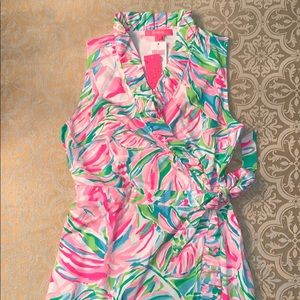 Lilly Pulitzer Pink Green Blue Floral Wrap Midi Dress